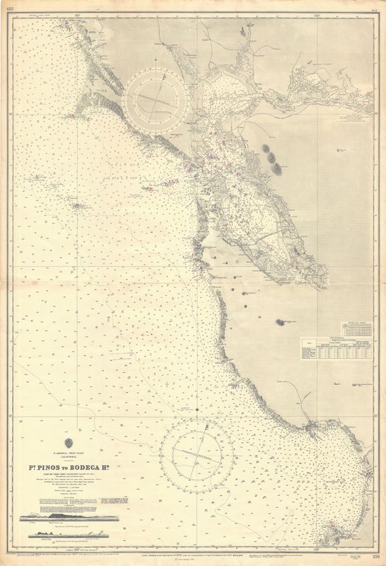 1965 (1868) Chart of West Coast Pt Pinos To Bodega Head from Assorted Sources