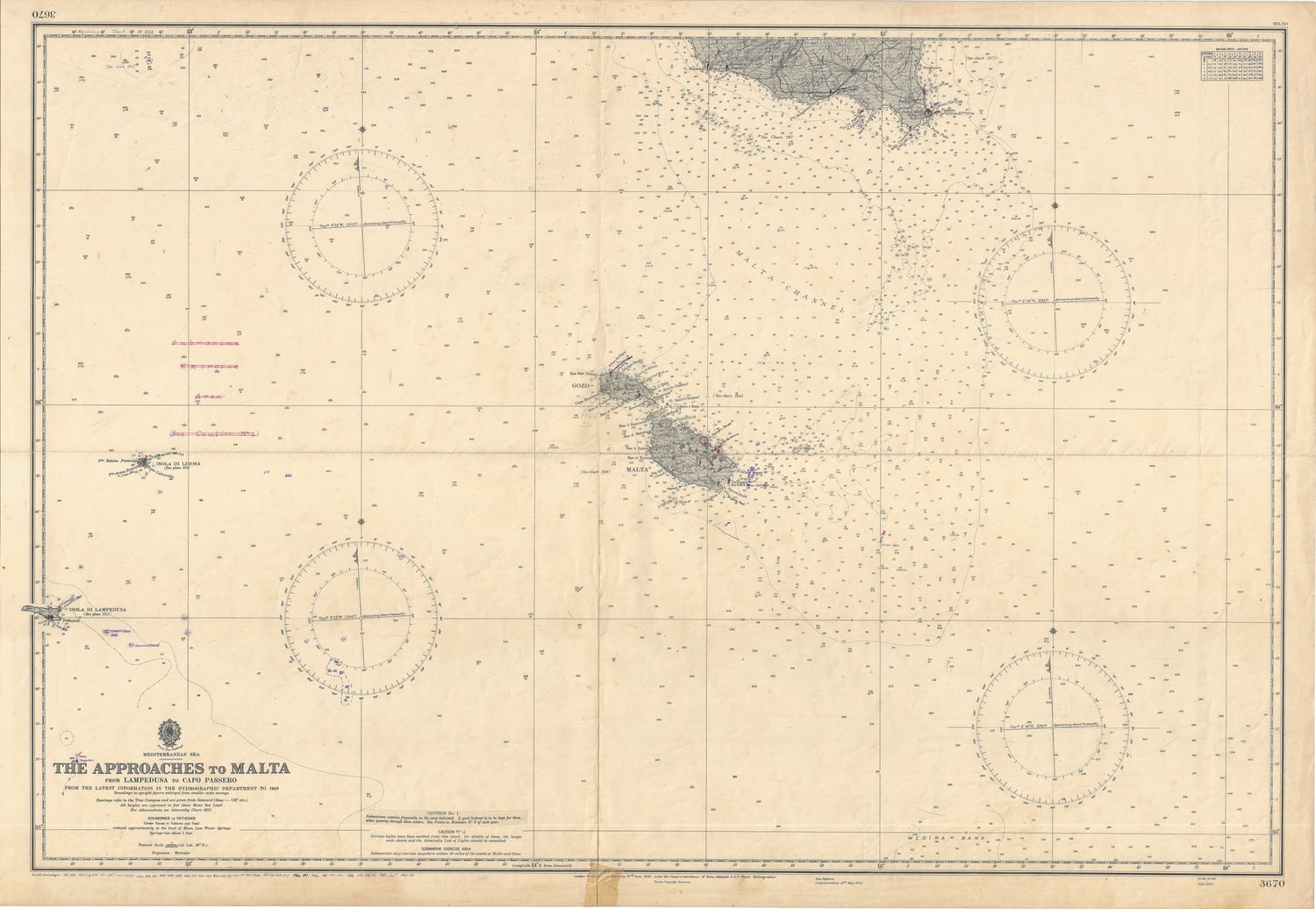 1965 (1947) Chart of the Approaches to Malta from Assorted Sources