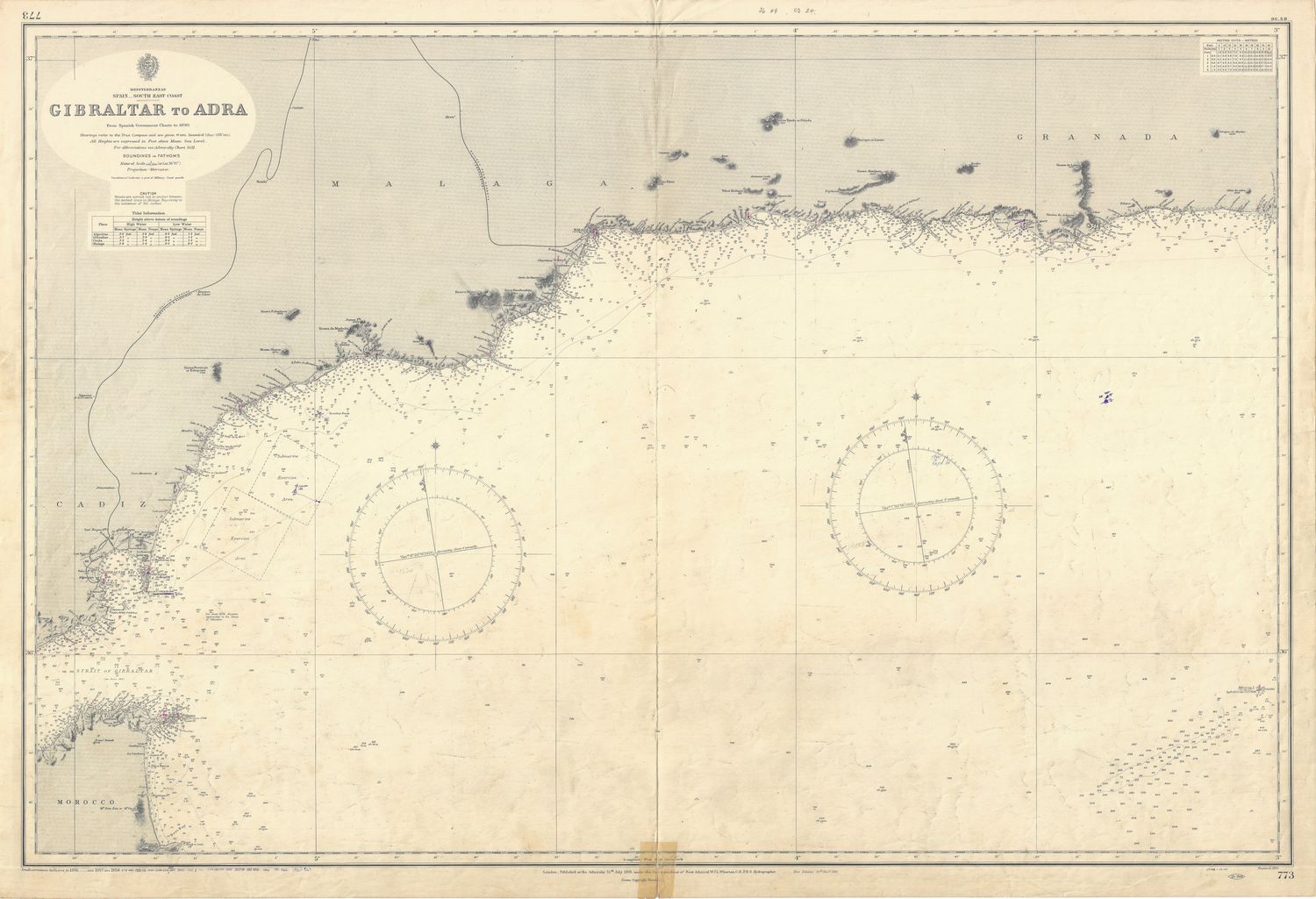 1965 (1868) Chart from Gibraltar Spain to Adra Spain from Assorted Sources
