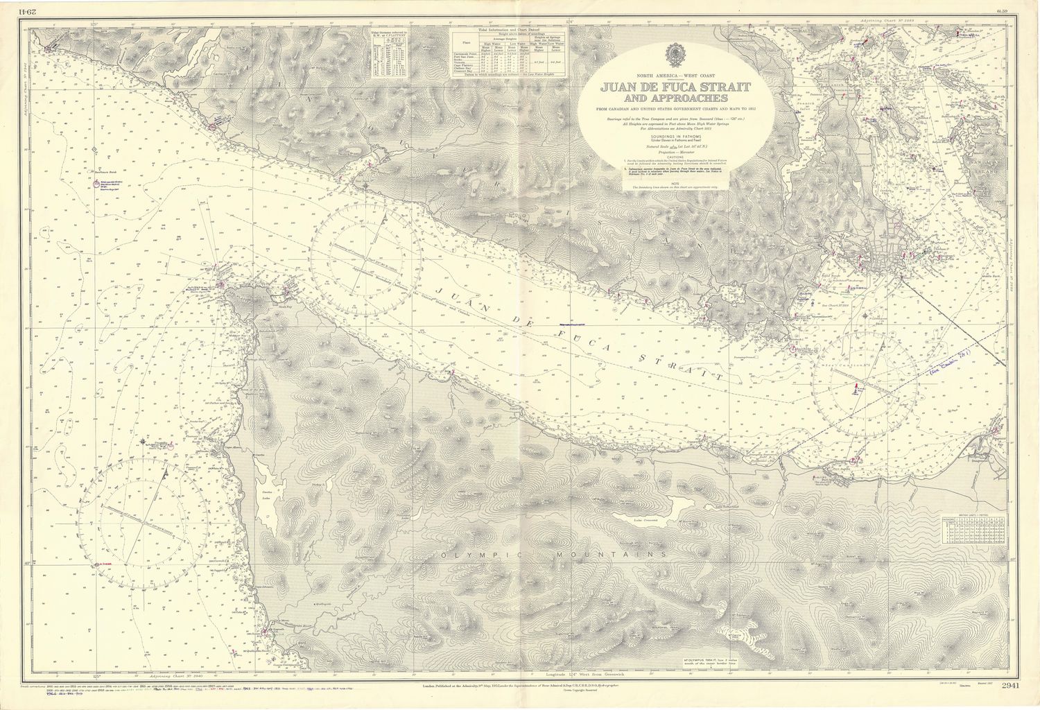 1965 (1952) Chart of the Juan de Fuca Straights and its Approaches from Assorted Sources 