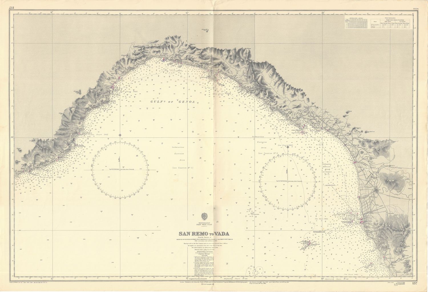 1965 (1868) Chart from San Remo to Vida Italy from Assorted Sources