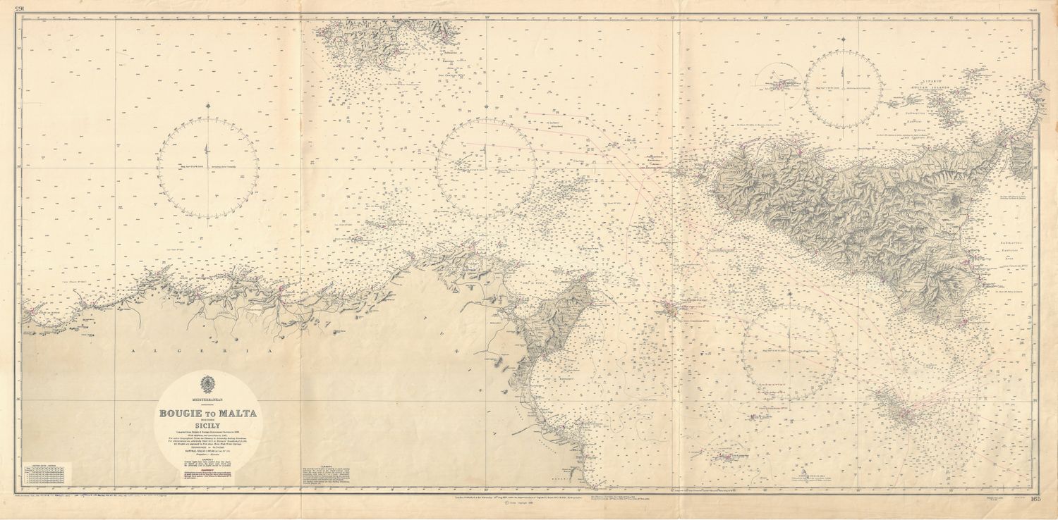 1965 (1880) Chart from Bougie Tunisia to Malta &amp; Sicily