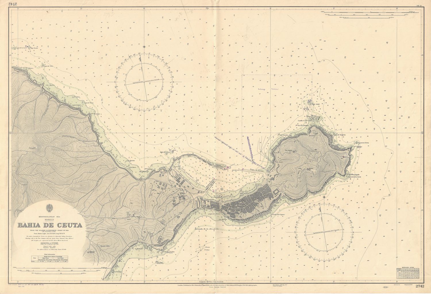 1965 (1929) Chart of Bahia de Ceuta ,Morocco