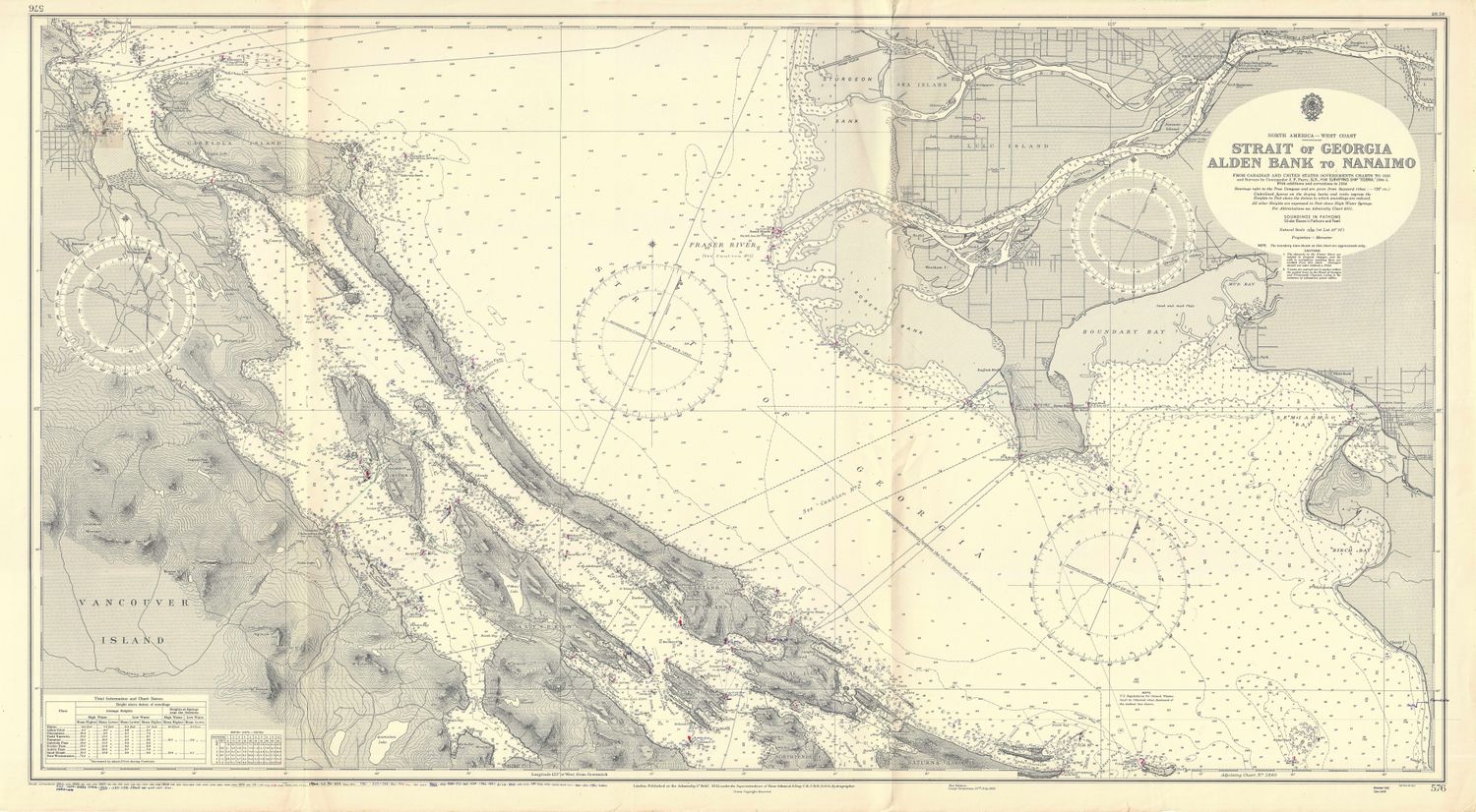 1965 (1953) Chart of  the Straights of Georgia, Alden Bank to Nanaimo, Canada