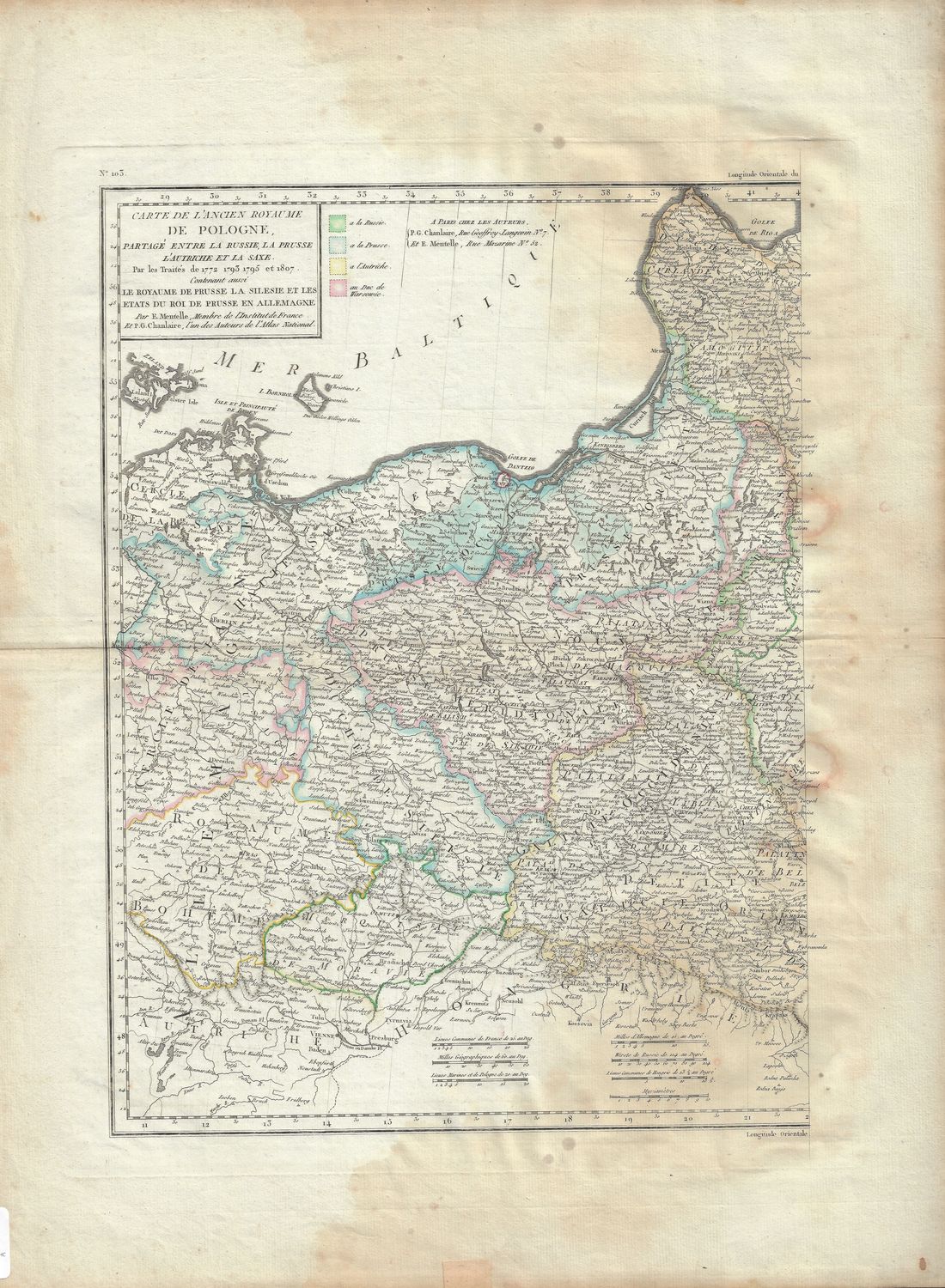 1807 Map of Poland (pair) by Mentelle &amp; Chanlaire w/OHC