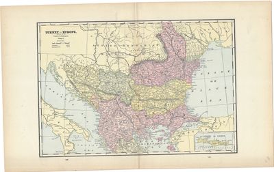 1892 Map of Turkey in Europe by Peoples Publishing Co. in Chromolithograph