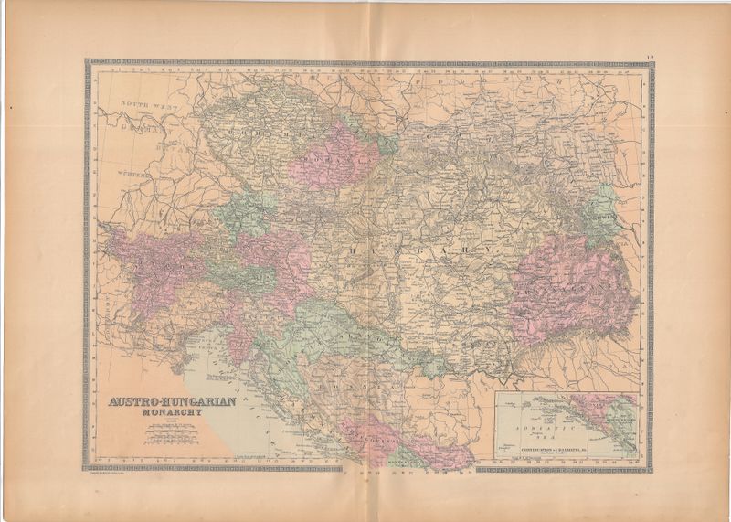 1886 Map of  Austro-Hungarian Empire  by Bradley's