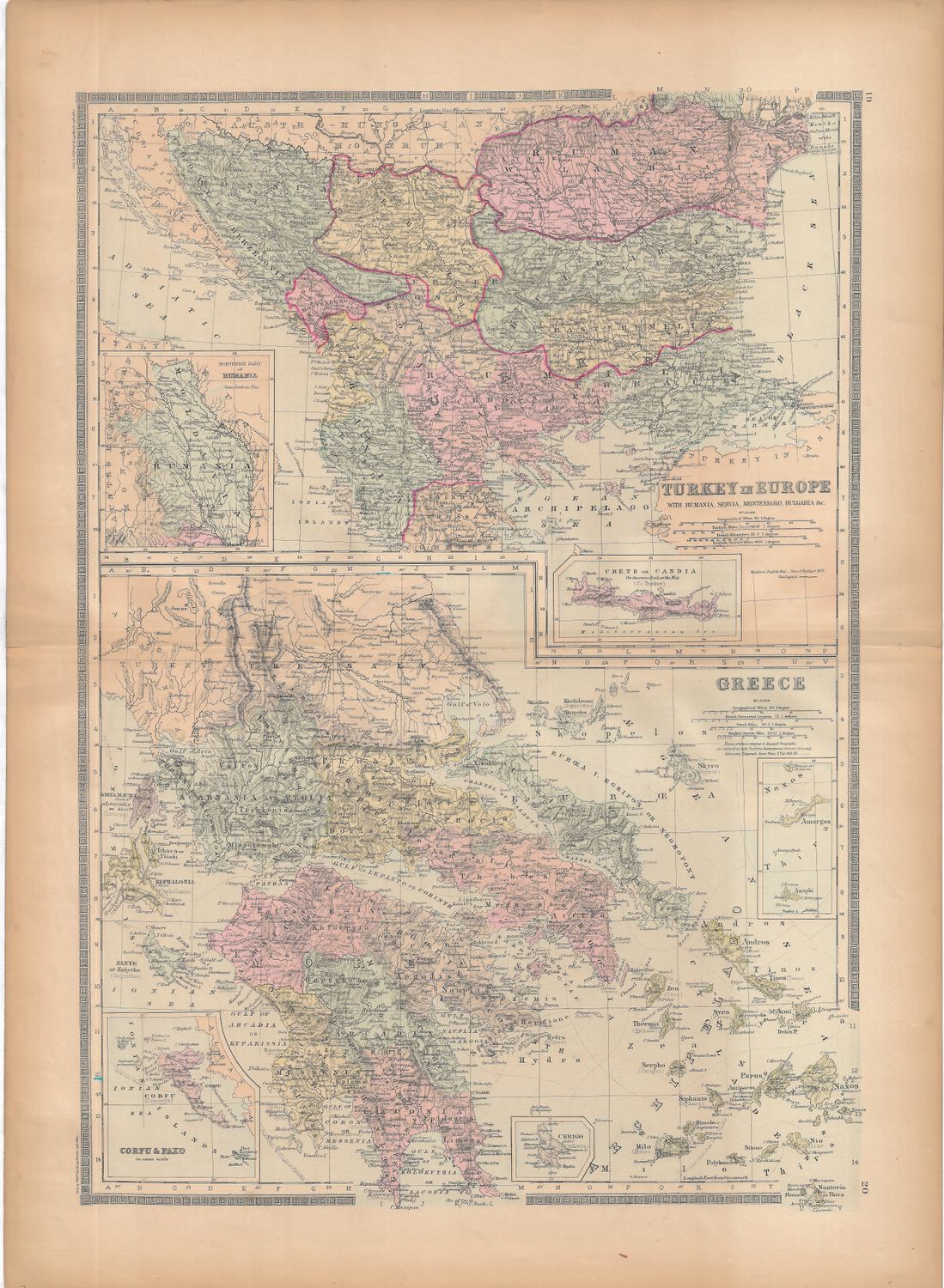 1886 Map of Turkey in Europe &amp; Greece  by Bradley&#39;s
