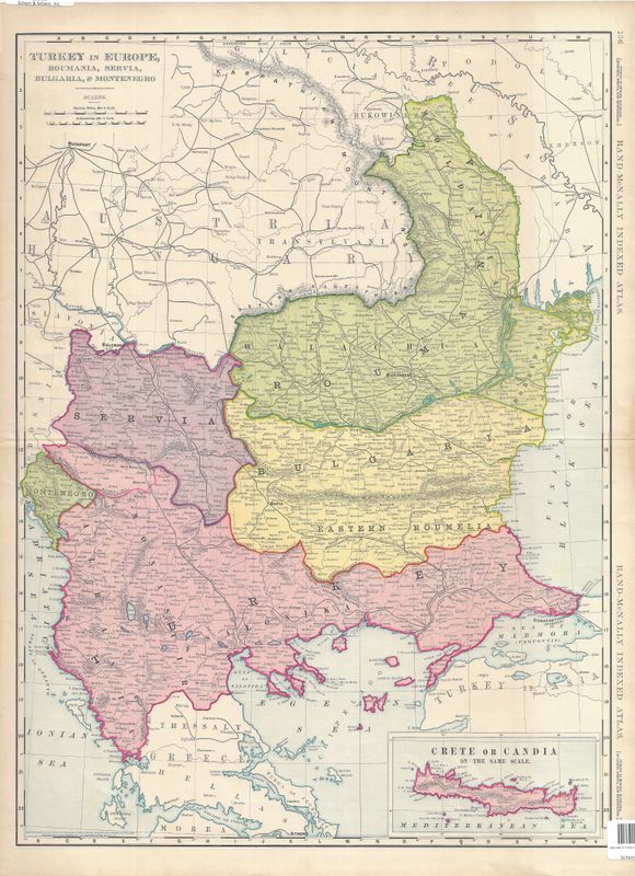 1892 Map of Turkey in Europe, Servia, Bosnia by Rand McNally