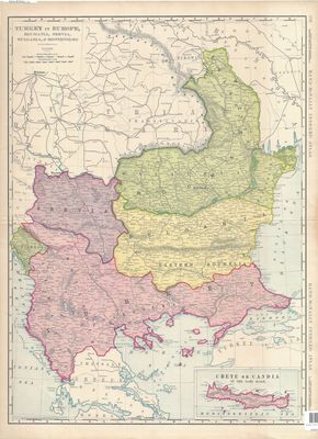 1892 Map of Turkey in Europe, Servia, Bosnia by Rand McNally