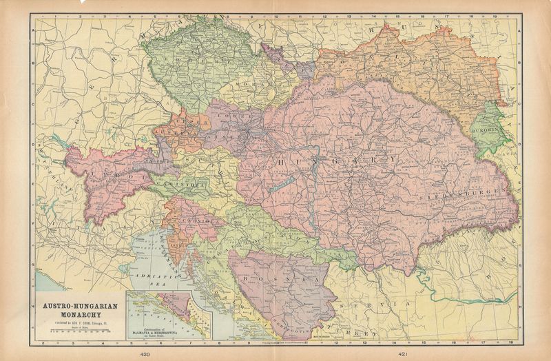 1901 Map of the Austrian-Hungarian Empire by Geo. Cram