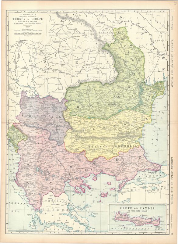 1912 Map of Roumani, Servia, Bulgaria and Montenegro by Rand McNally