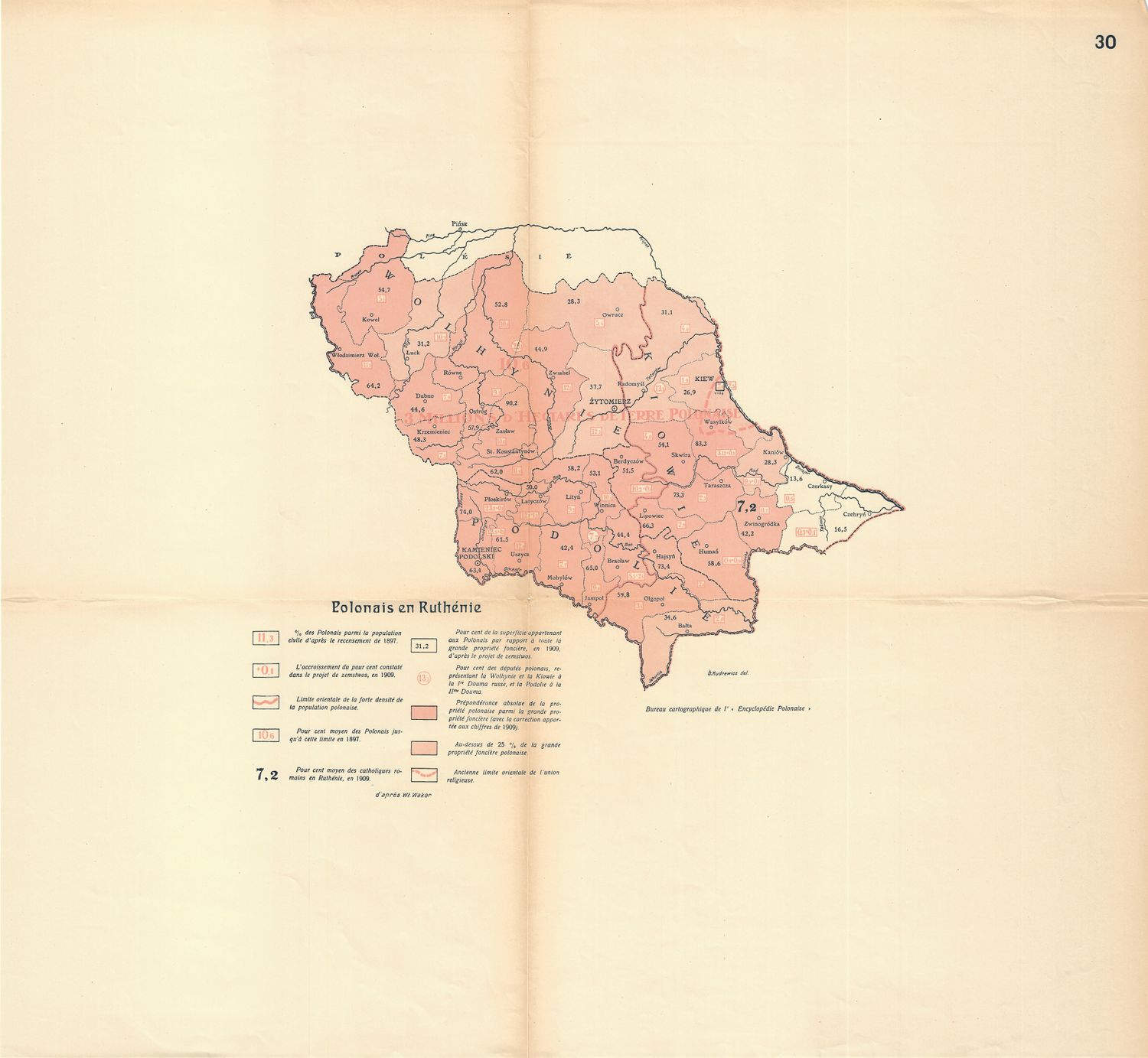 1920 Population Map of Poland and Ruthenia in French 