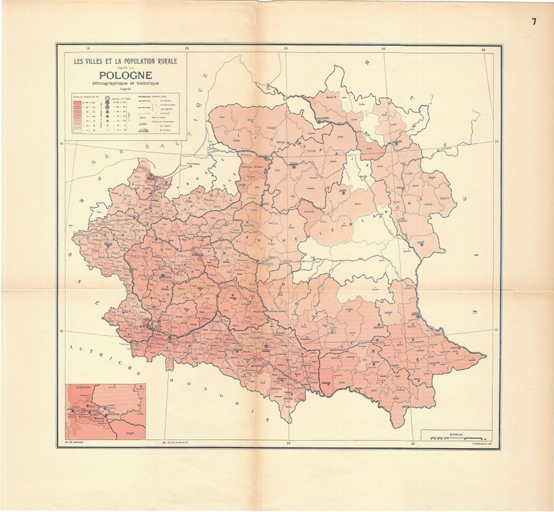 1920 Map of Villages and Rural Population of Poland in French 