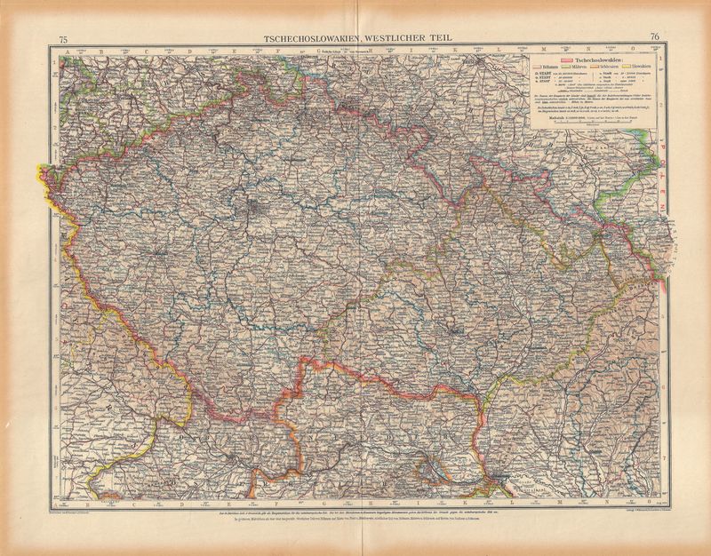 1923 Map of Chechoslovakia By Stieler in German