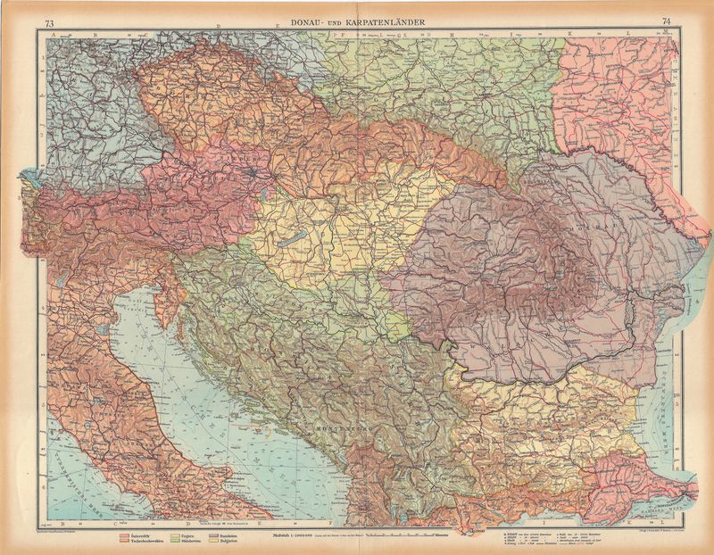 1923 Map of Northern Balkens: Servia, Croatia by Stieler in German 
