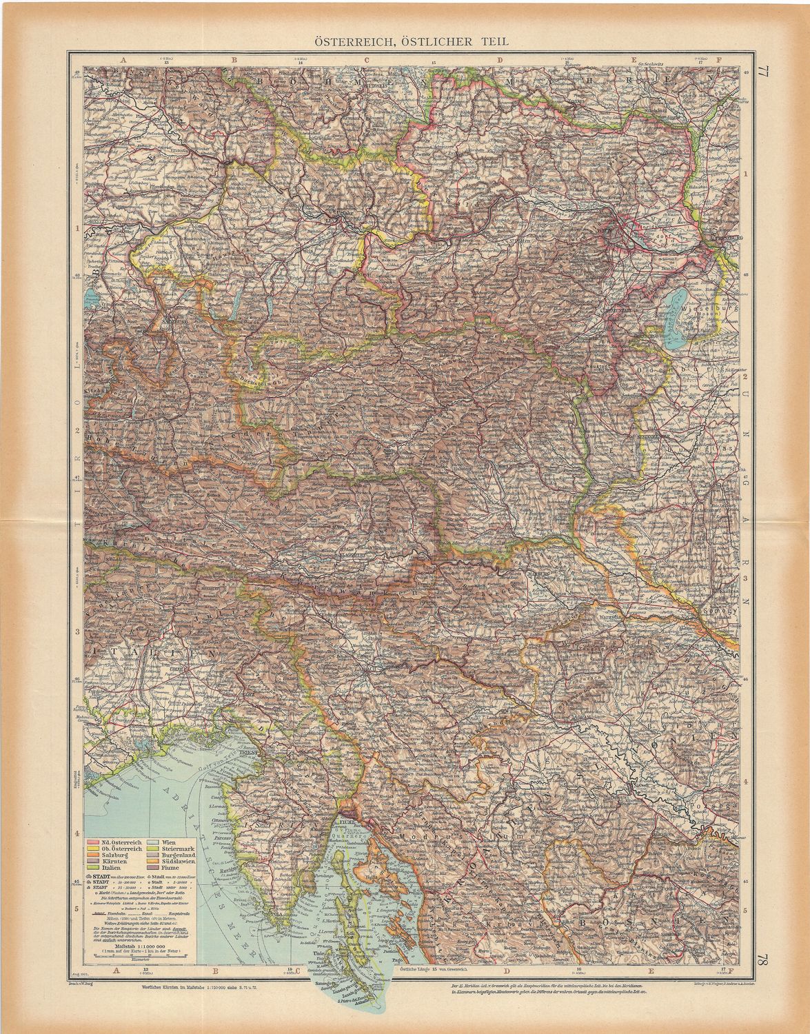 1923 Map of Austria by Stieler in German