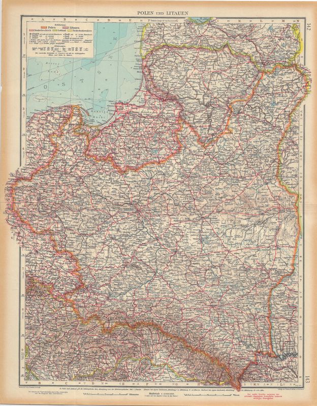 1923 Map of Poland and Lithuania by Stieler in German
