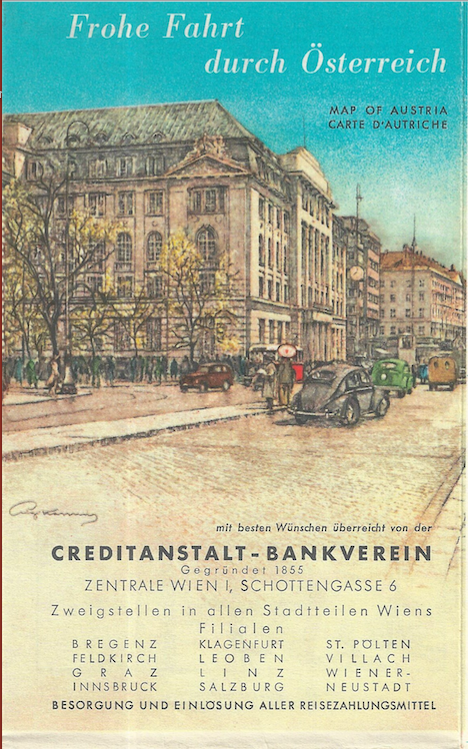 1960 Map of Austria &amp; South Germany from Creditanstalt-Bankverein