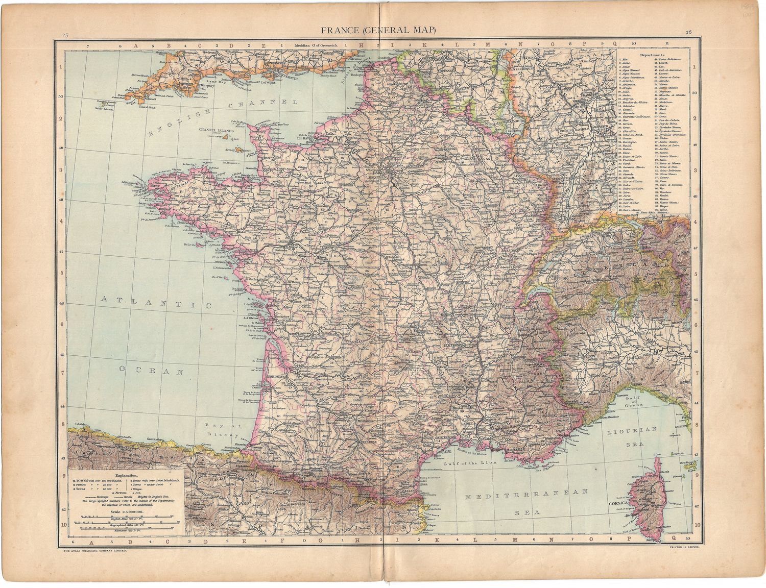 1893 Map of France by the Atlas Publishing Co.