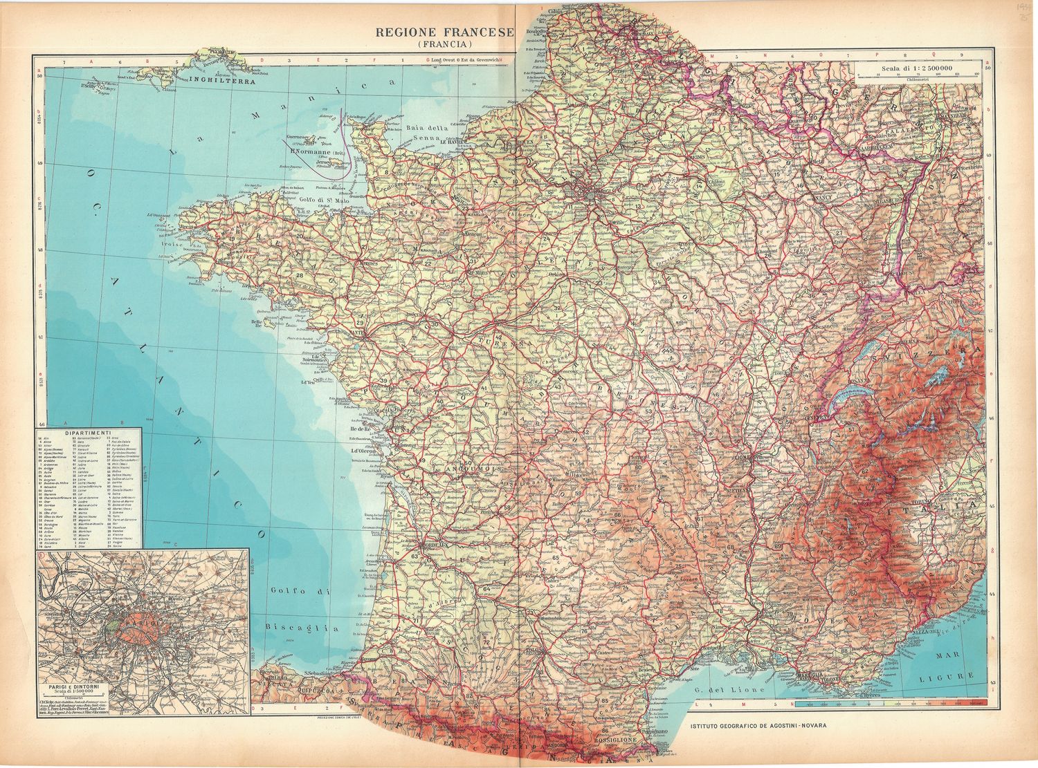 1934 Regione Francese by the Isituto Geografico in Agostini, Italy 