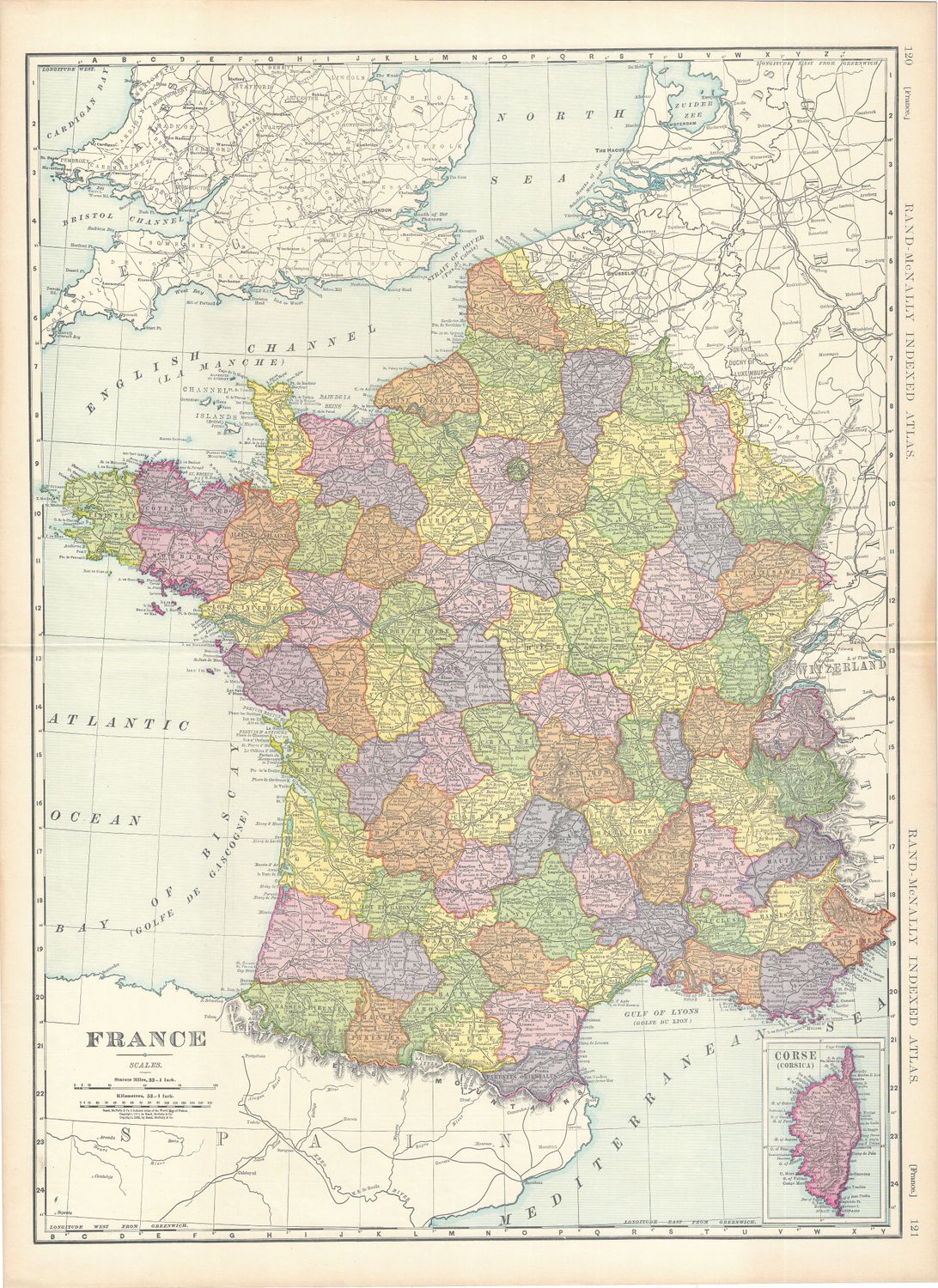 1904 Map of France by Rand McNally in Color Lithography