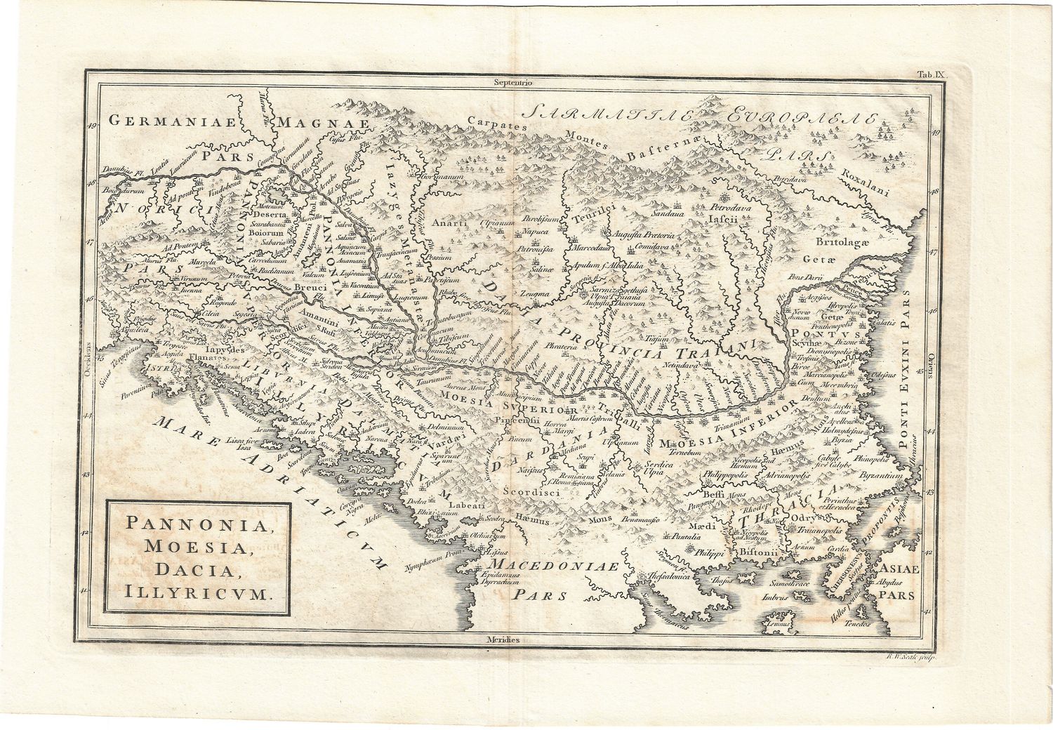 1815 Geographia Antiqua Map of Pannonia, Moesia, Dacia, Illyricvm by Cellarius