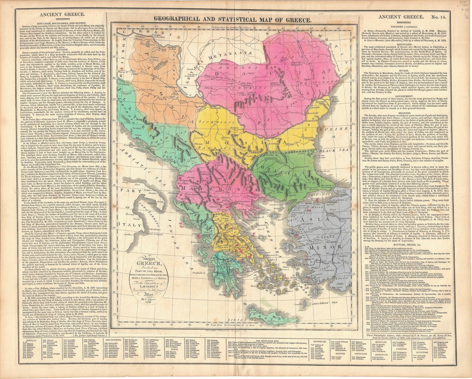 1821 Lavoisne&#39;s Geographical + Statistical Map of Greece