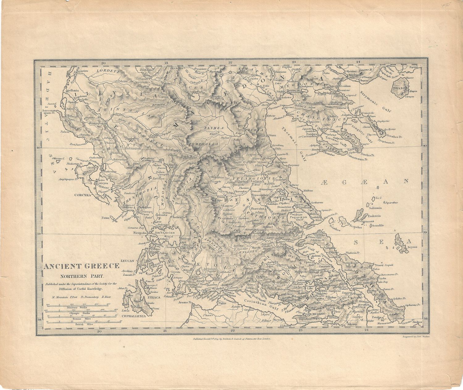 1829 Map of Ancient Greece (Northern Part) by Baldwin &amp; Craddock for SDUK