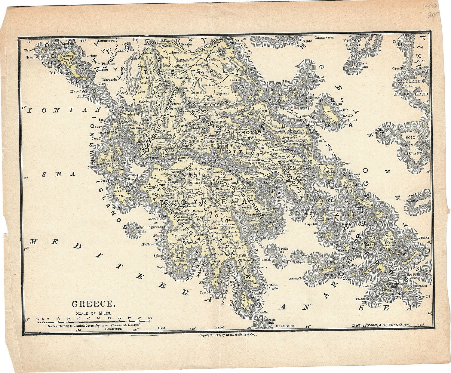 1890 Map of Greece by Rand McNally