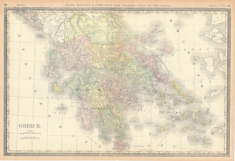 1888 Map of Greece by Rand McNally