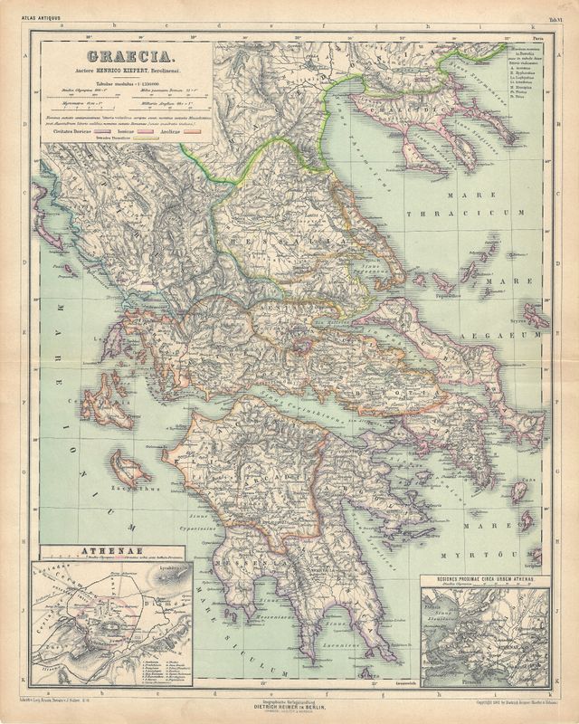 1892 Map of Graecia (Greece) by H. Kiepert 
