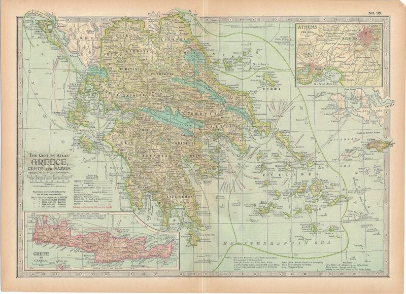 1911 Map of Greece (Athens insert) by The Century Atlas