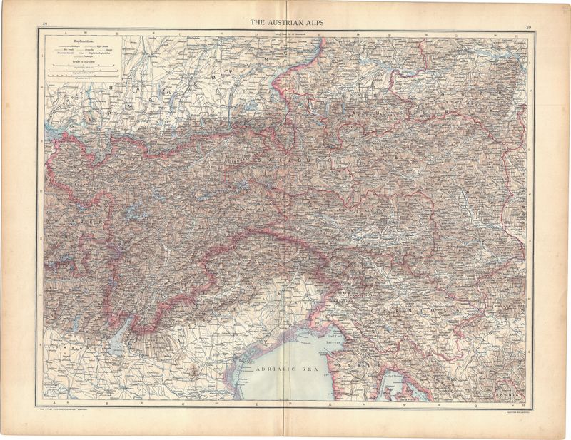 1912 Map of The Austrian Alps by Atlas Publishing co.