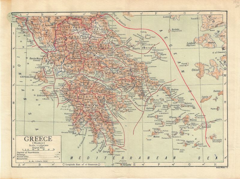 1912 Map of Greece by Emery Walker
