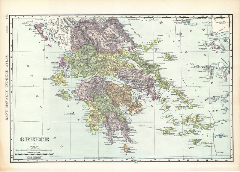 1912 Map of Greece by Rand McNally