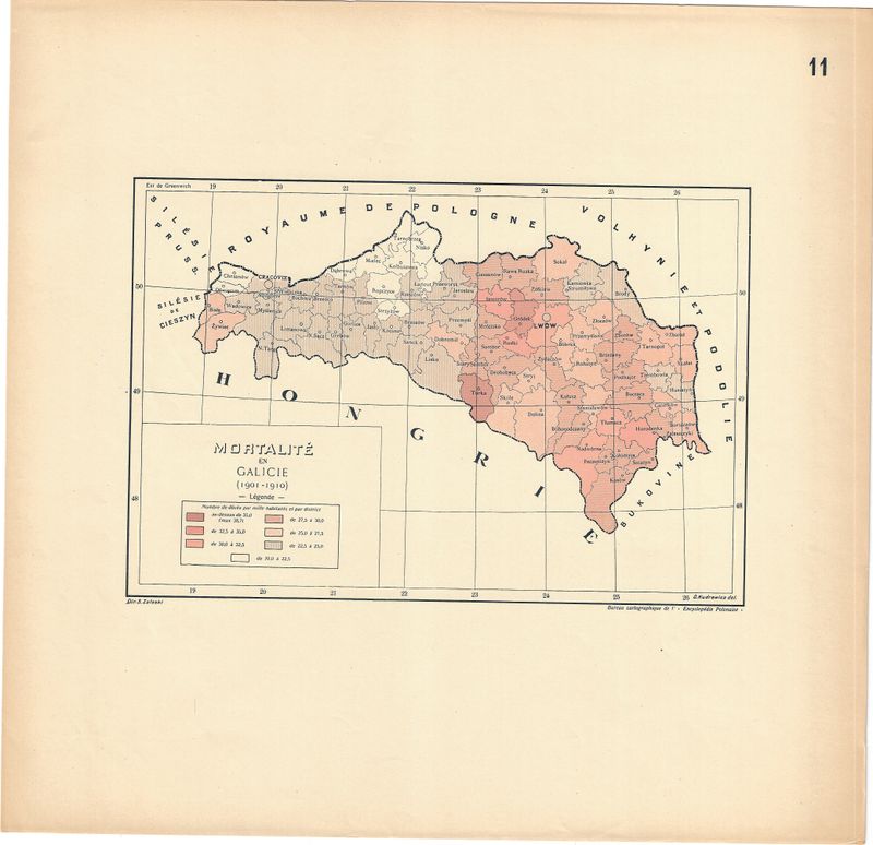 1920 Map of Mortality in Galicia , Poland (from WWI) in French