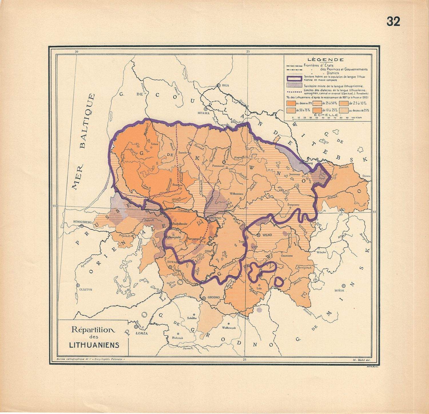 1920 Map of the Repartitioning of Lithuania,  in French