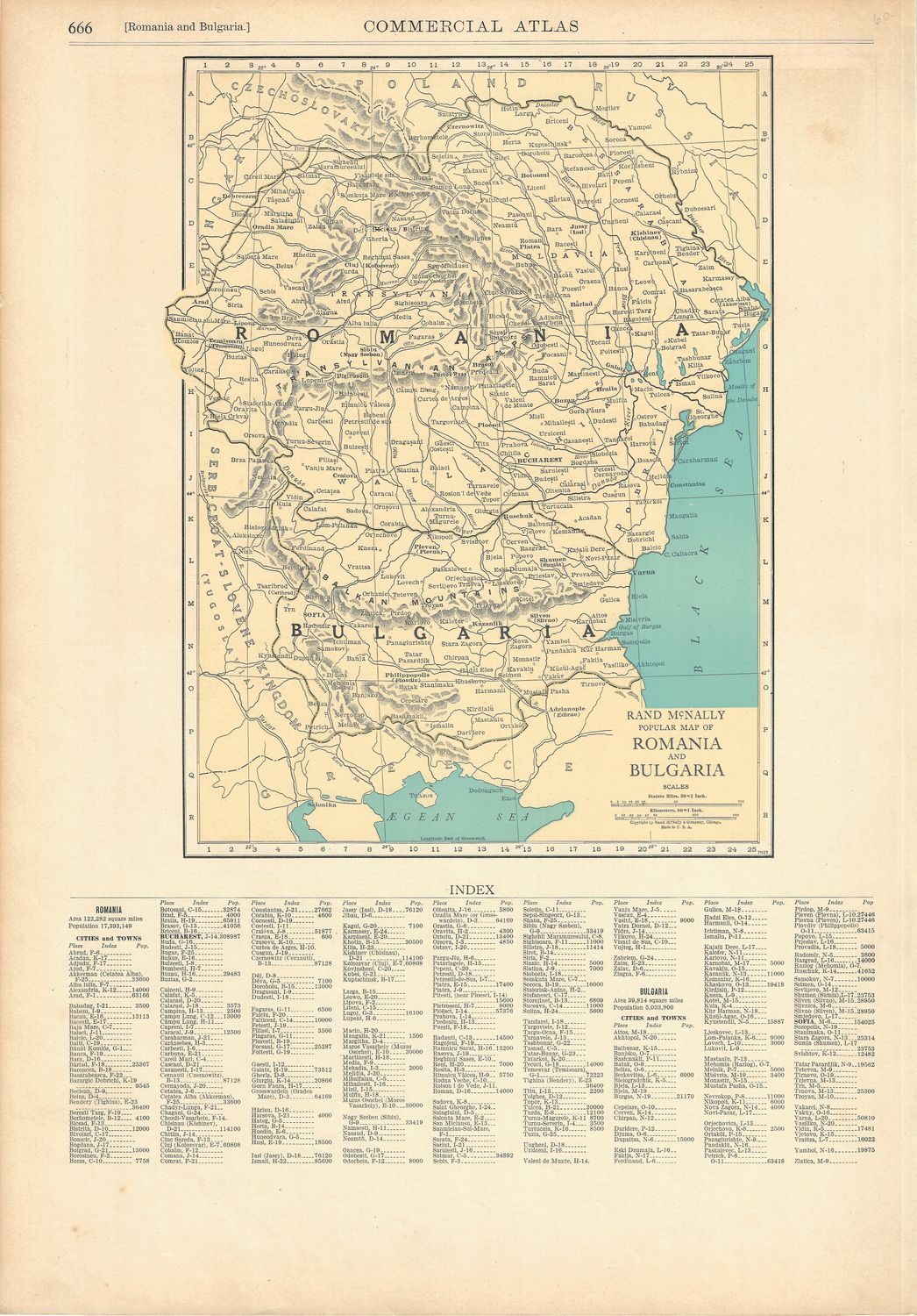 1924 Map of Romania &amp; Bulgaria ( Poland, Czech)  by Rand McNally
