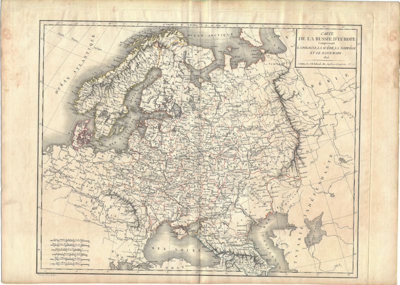 1825 Map of Russia in Europe w/ Poland, Sweden, Norway, Denmark by Mentelle/Chanlaire OHC