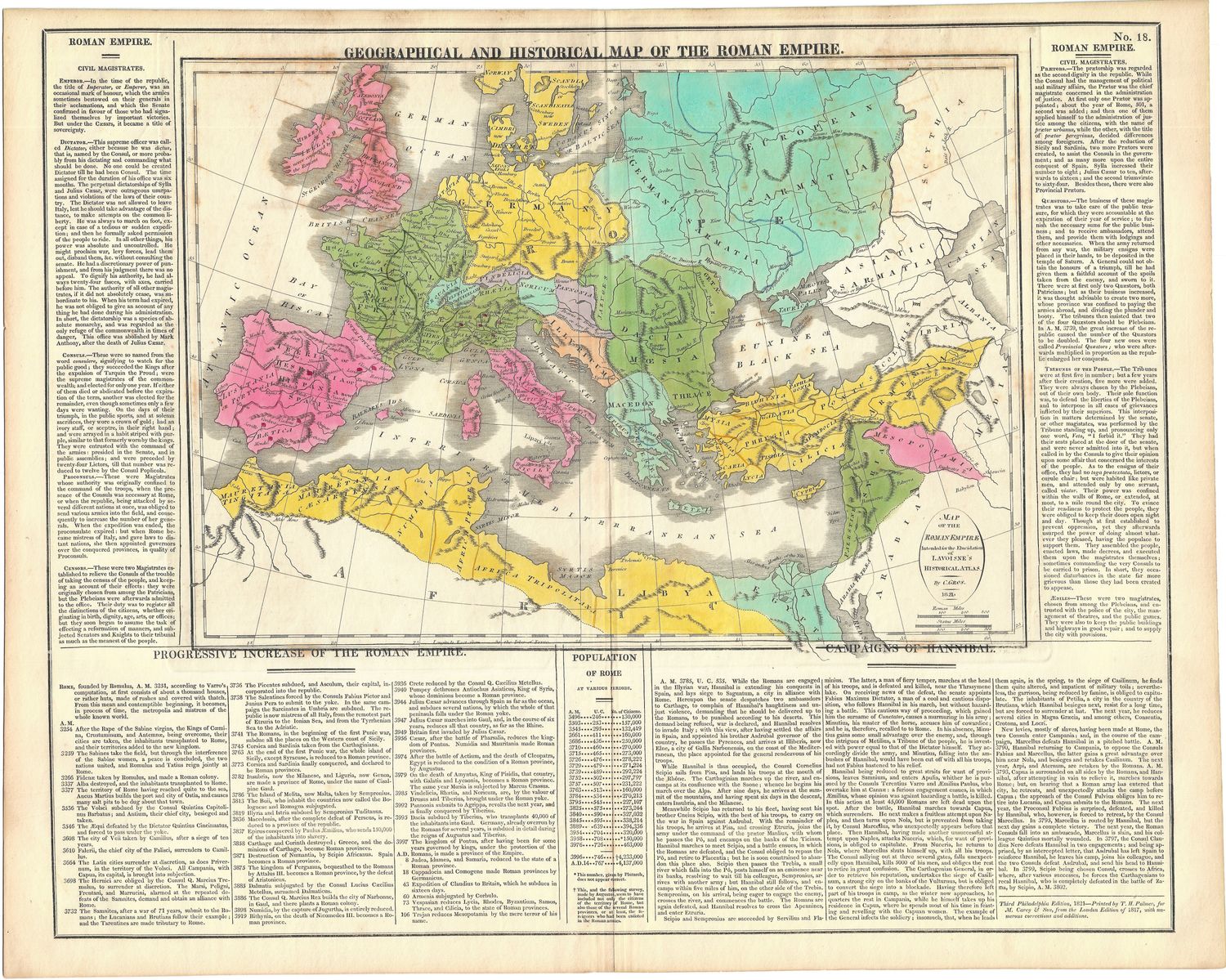 1821 Geographical  and Historical Map of Roman Empire from the  Lavoisne&#39;s Atlas by J. Aspin