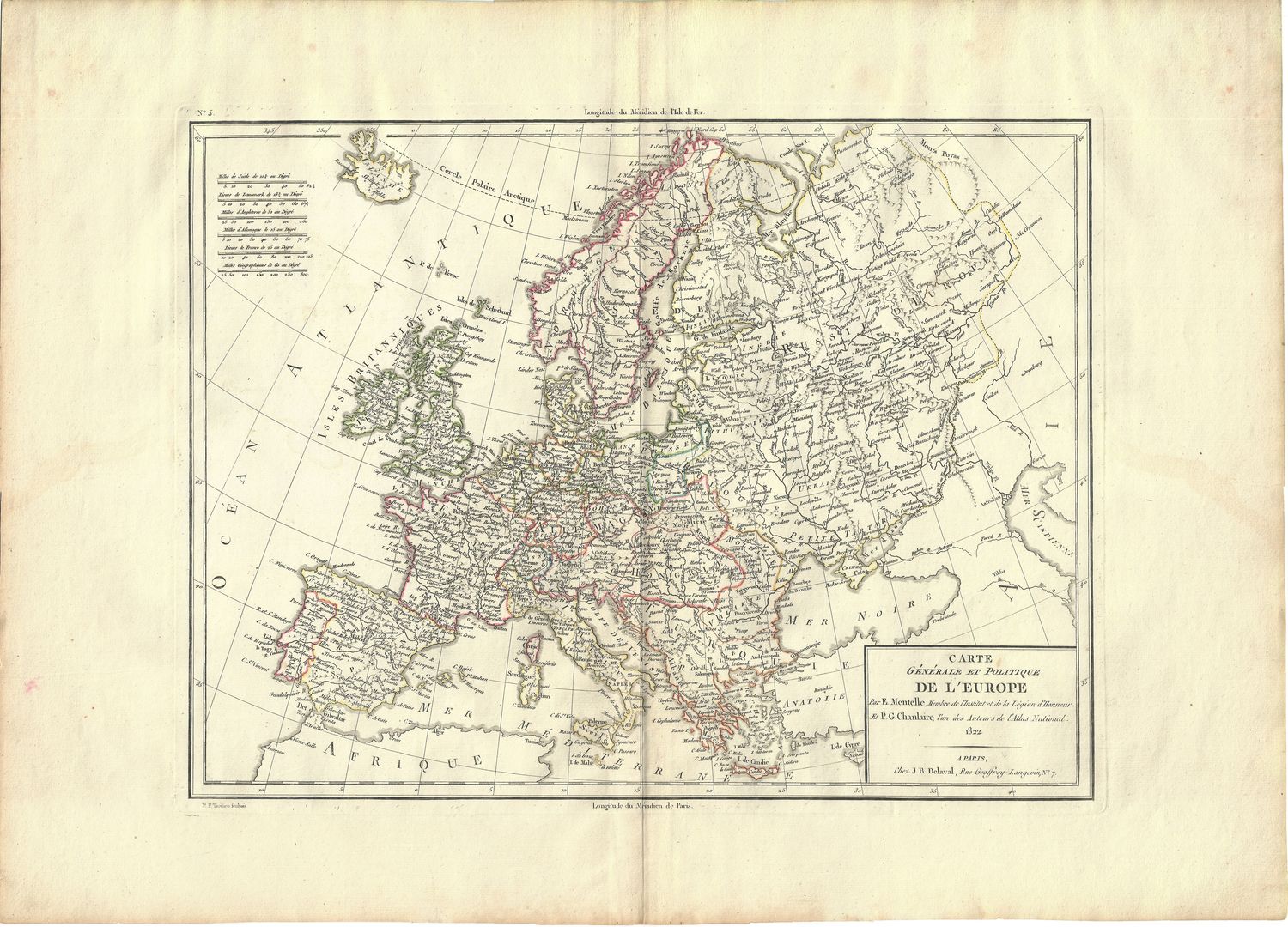1822 Map of Europe by Mentelle/Chanlaire OHC