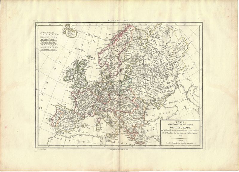 1822 Map of Europe by Mentelle/Chanlaire OHC