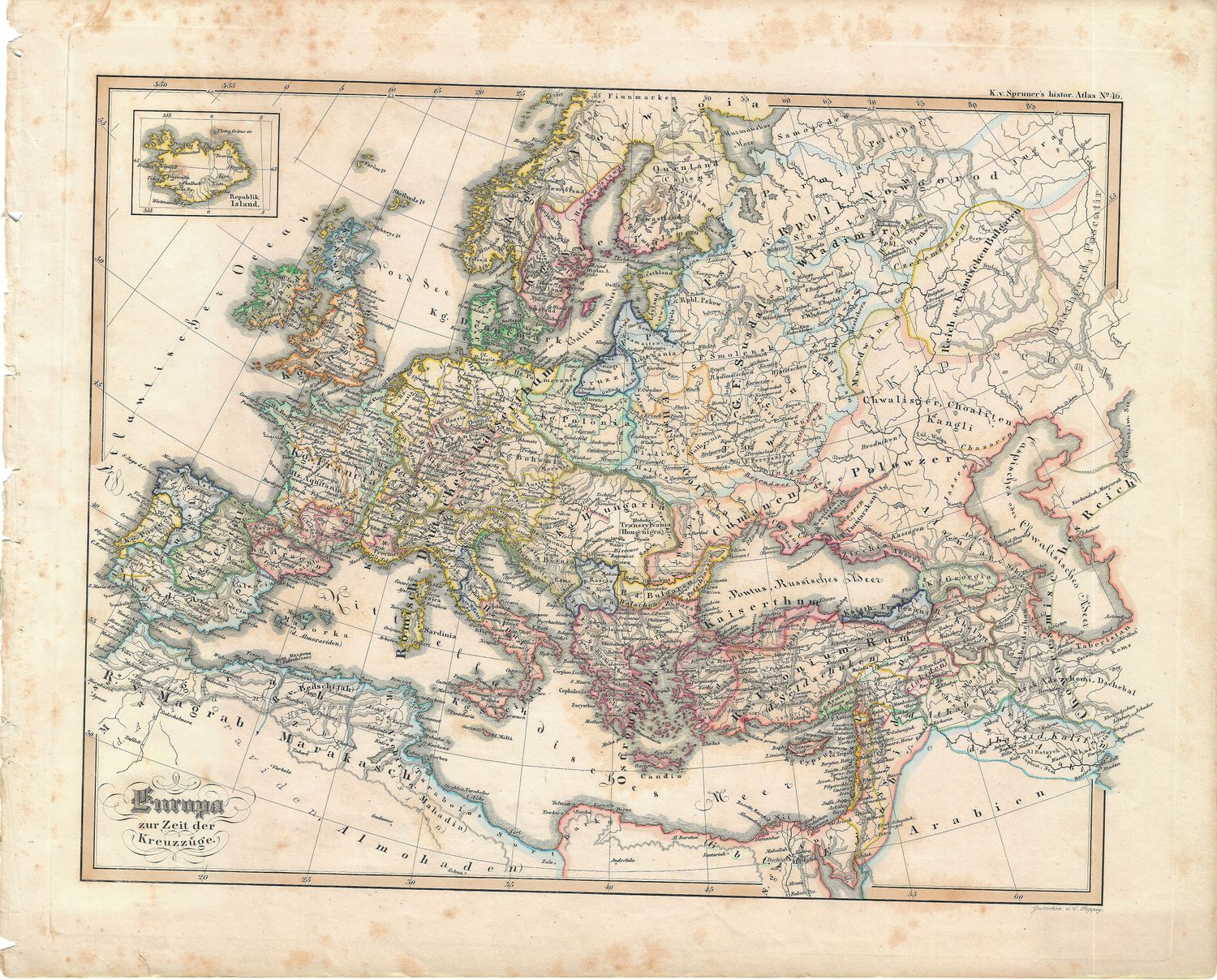 1830 Map of Europe w/  original hand color