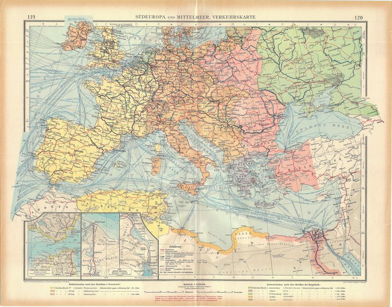 1923 Map of Europe and the Mediterrainean in German