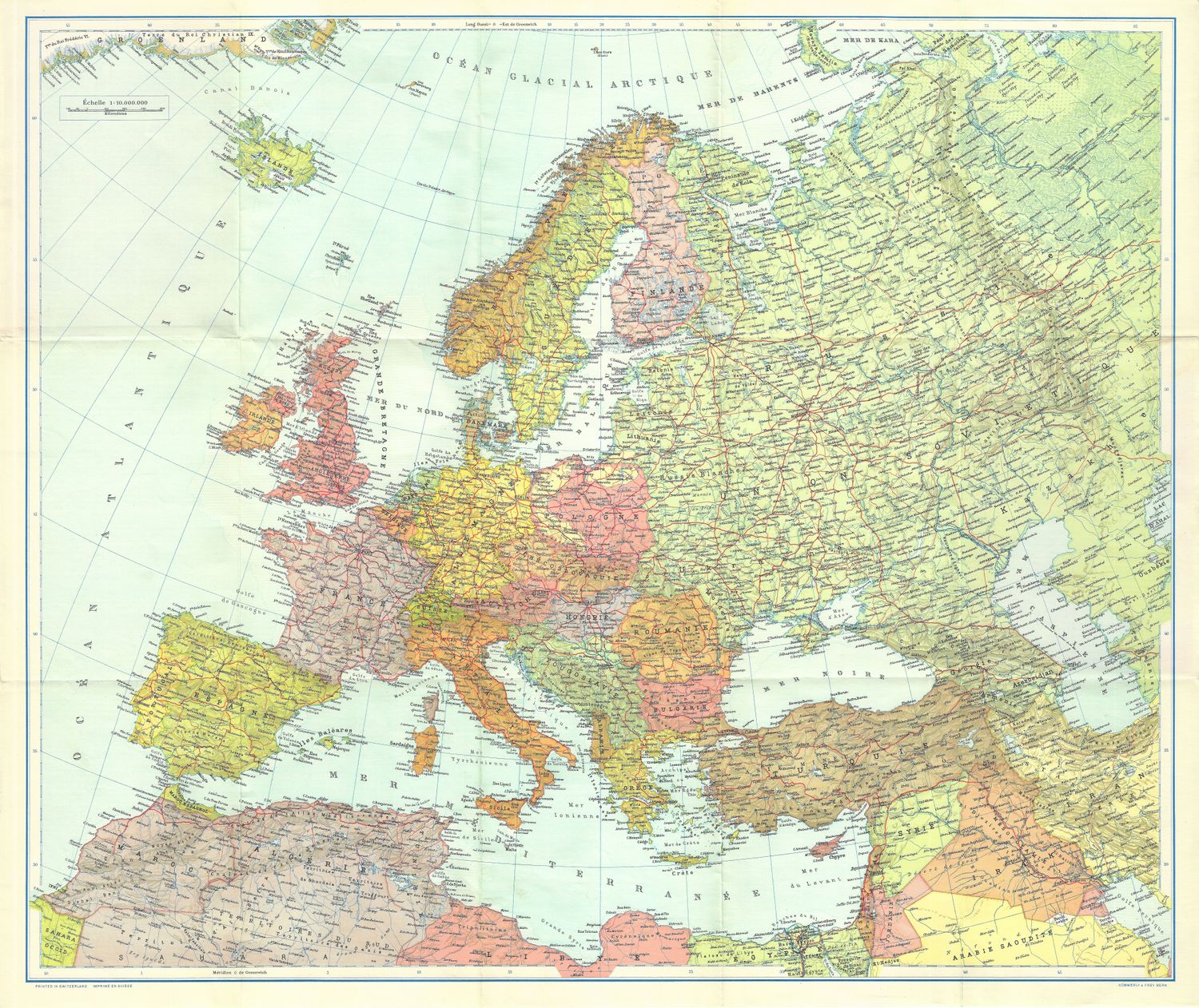 1945 Map of Europe by Kummerly and Frey