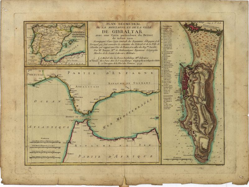 1807 Map of Gibraltar by Mentelle/Chanlaire OHC