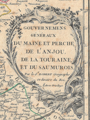 1755 Map of Du Maine et Perche, de L&#39;Anjou , de la touraine et du samurois, France by DeVaugondy -Robert