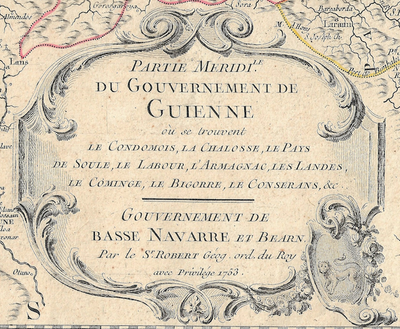 1755 (1753) Map of Partie Meridionale du Gouvernement de Guienne et du Gouvernement de Basse Navarre by D&amp;G DeVaugondy