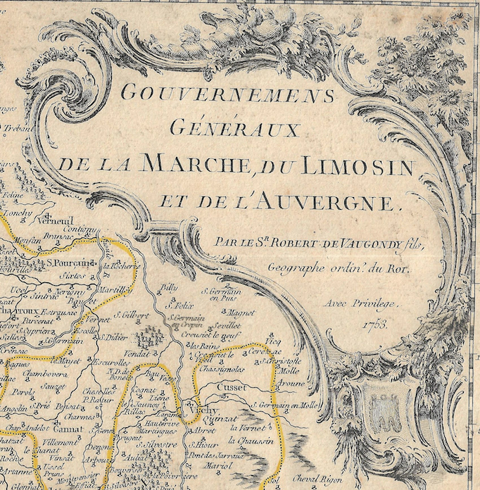 1755 (1753) Map of La Marche, Du Limosin et de L'Auvergne by D &amp; G DeVaugondy